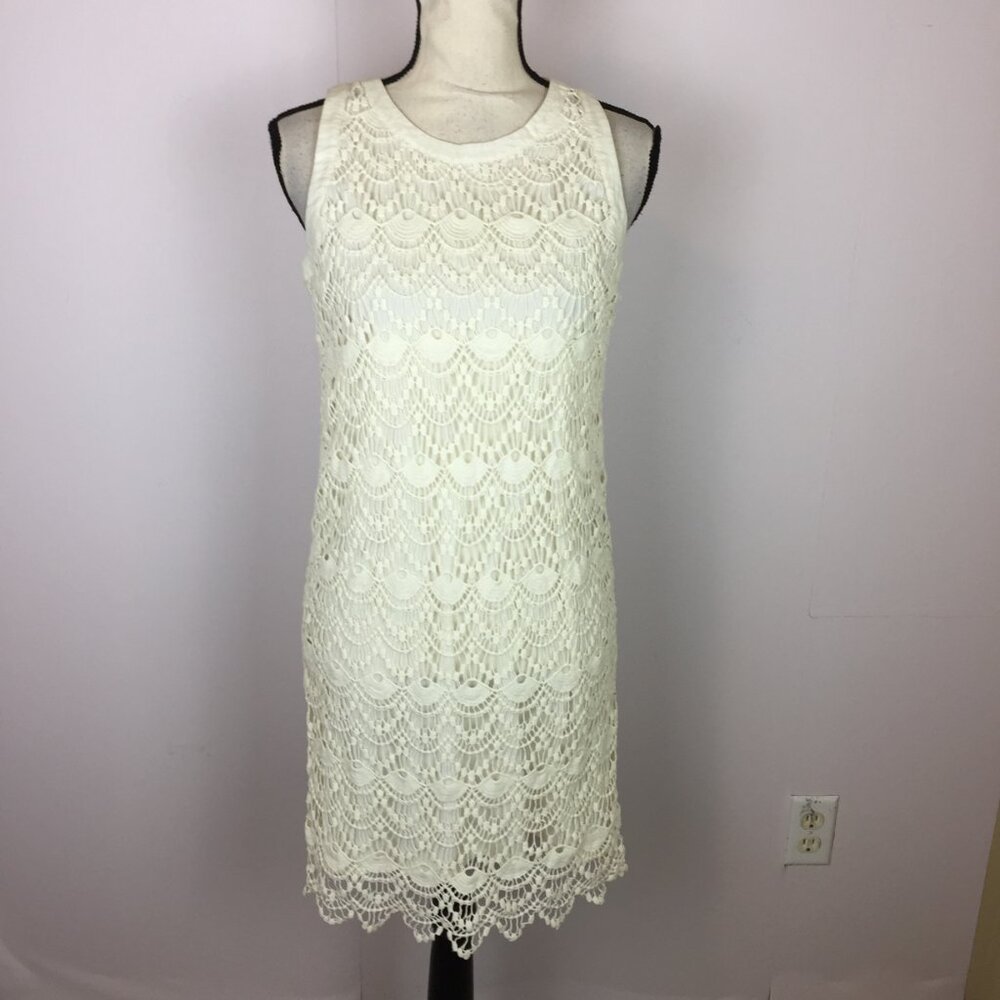 Ann Taylor Loft Mini Tank Dress Sz 4 Womans Ivory Crochet Lace Sleeveless Lined